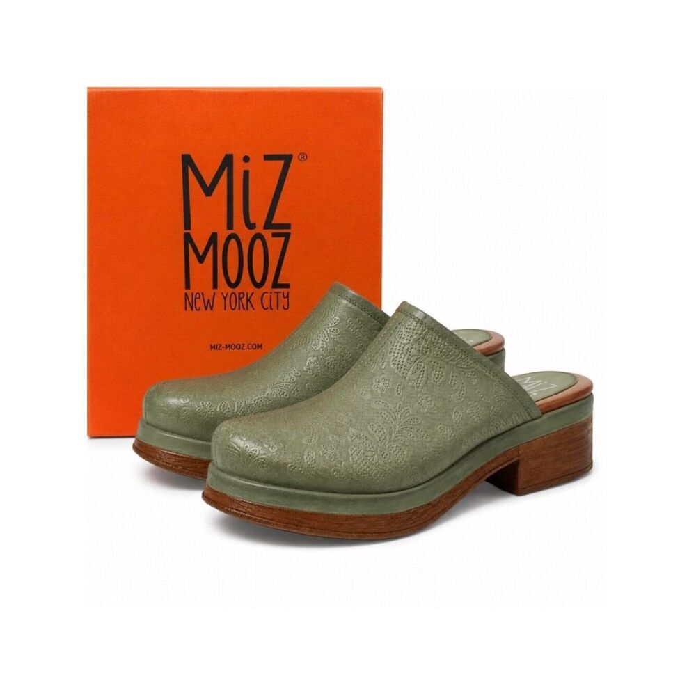 Olive Leather Clogs Women EU 41 US 10 Miz Mooz Lunea Slip On Comfort Mules